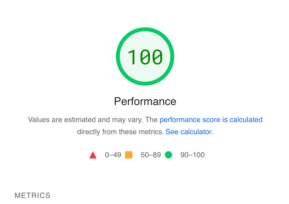 Image of website that shows how websites are optimized. This image shows 100 percent optimization and speed.